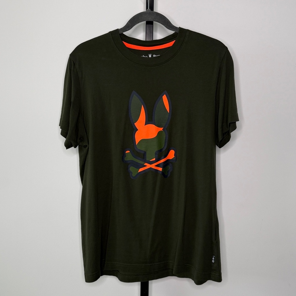 Psycho Bunny Olive Graphic Tee – 100% Pima Cotton – Size 4